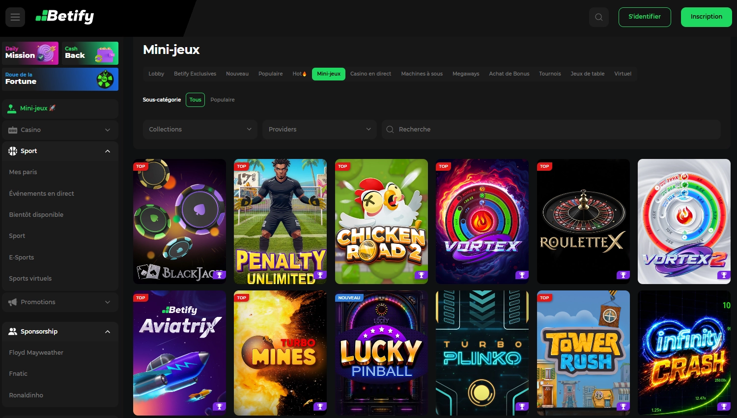 Accès aux slots et live casino — Betify application